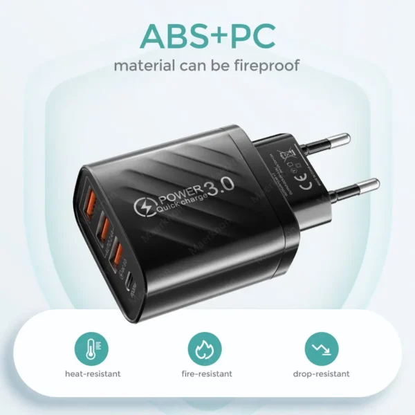 Chargeur USB 48W 4 ports Type C QC 3.0 PD Samsung Xiaomi Huawei