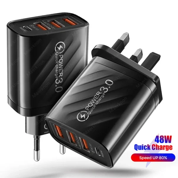 Chargeur USB 48W 4 ports Type C QC 3.0 PD Samsung Xiaomi Huawei