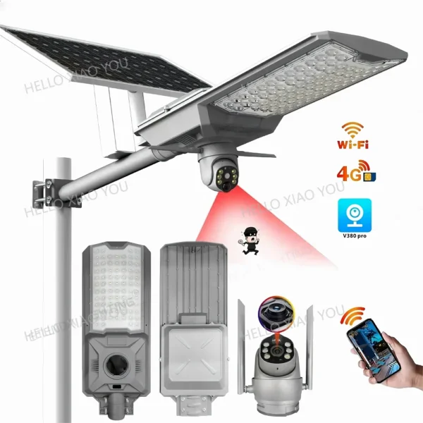 Lampe solaire LED, caméra HD, étanche, usage extérieur