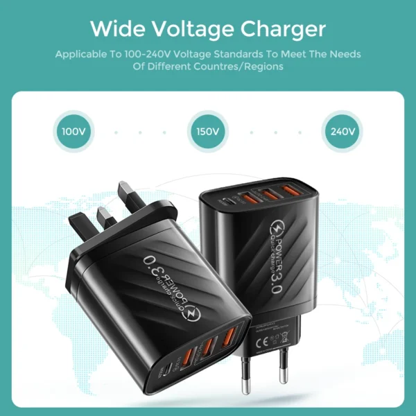 Chargeur USB 48W 4 ports Type C QC 3.0 PD Samsung Xiaomi Huawei
