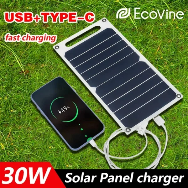 Panneau solaire 5V USB-C portable, léger, idéal téléphones, camping, IP65.