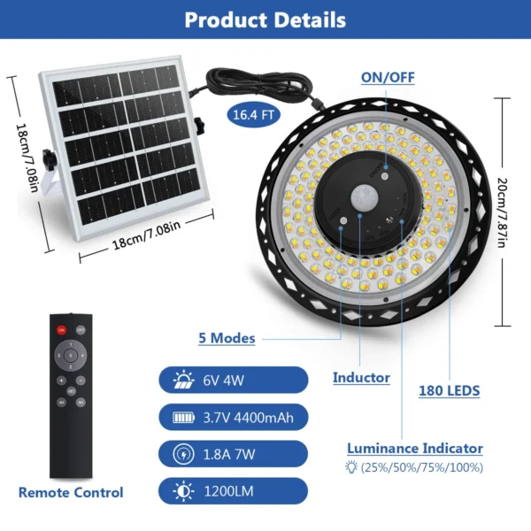 Lampes solaires, 5 modes, IP65, télécommande, intérieur/extérieur.