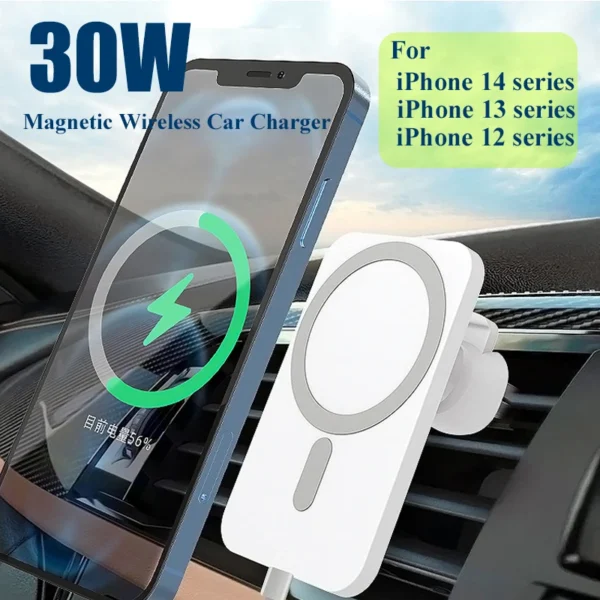 Support voiture magnétique chargeur sans fil iPhone 14/13/12, charge rapide 30W