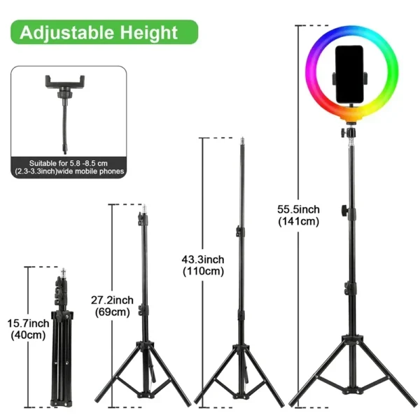ZOMEI Trépied 110cm + Anneau LED 10" RGB + Support Téléphone