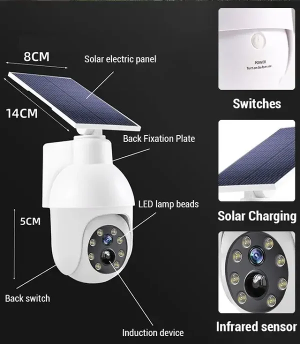 Lampe solaire étanche, capteur & caméra facticelation, étanche à la pluie