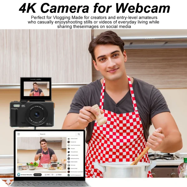 Compact numérique 4K 18X zoom, vidéo Vlog WiFi, écran rabattable