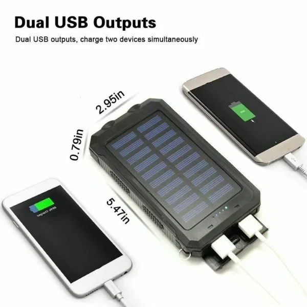 Batterie solaire 30000mAh étanche, USB, lampe LED.