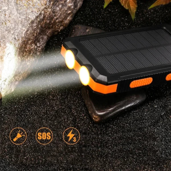 Batterie solaire 30000mAh étanche, USB, lampe LED.