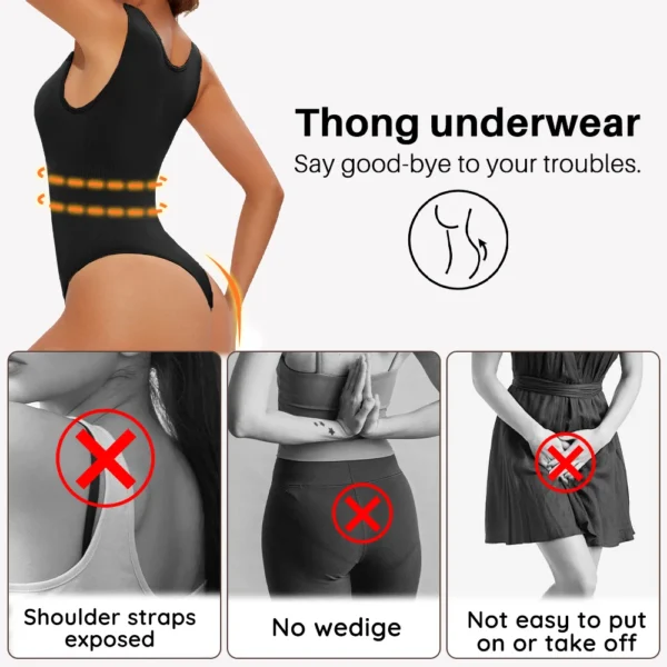 Shapewear sculptant sans couture : string, poitrine, amincissant, bretelles larges.