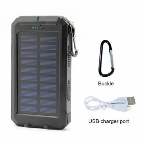 Batterie solaire 30000mAh étanche, USB, lampe LED.