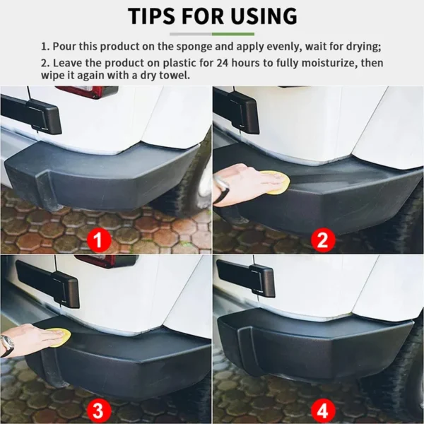 Rénovateur plastique auto : noir brillant, cuir, polish réparation.