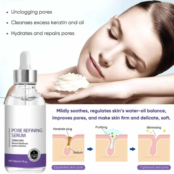 Sérum visage : resserre pores, raffermit, répare, minimise.